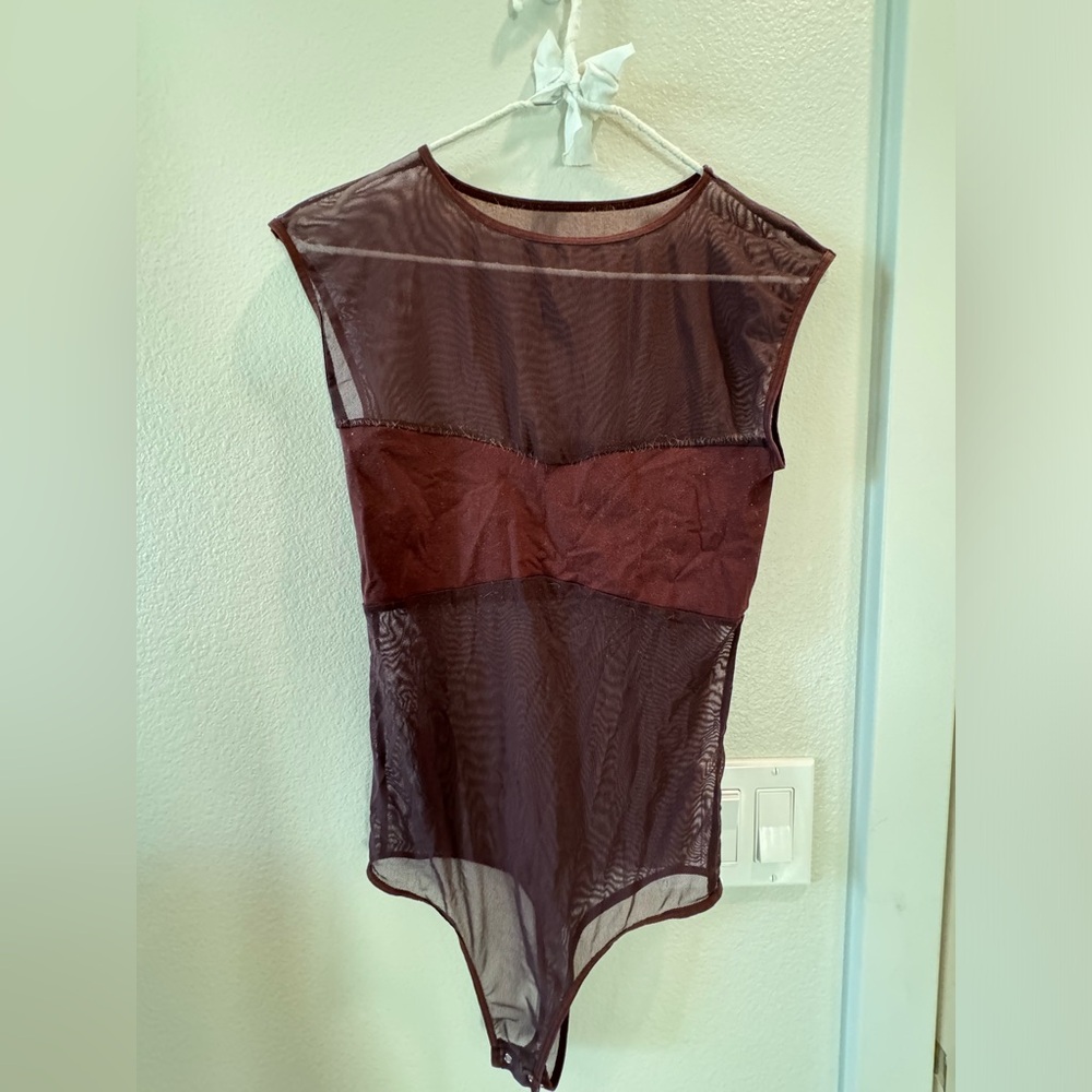 Free People Sheer Brown Bodysuit